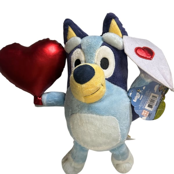 Bluey Valentine Plush Toy Holding Red Heart and Letter New with Tags