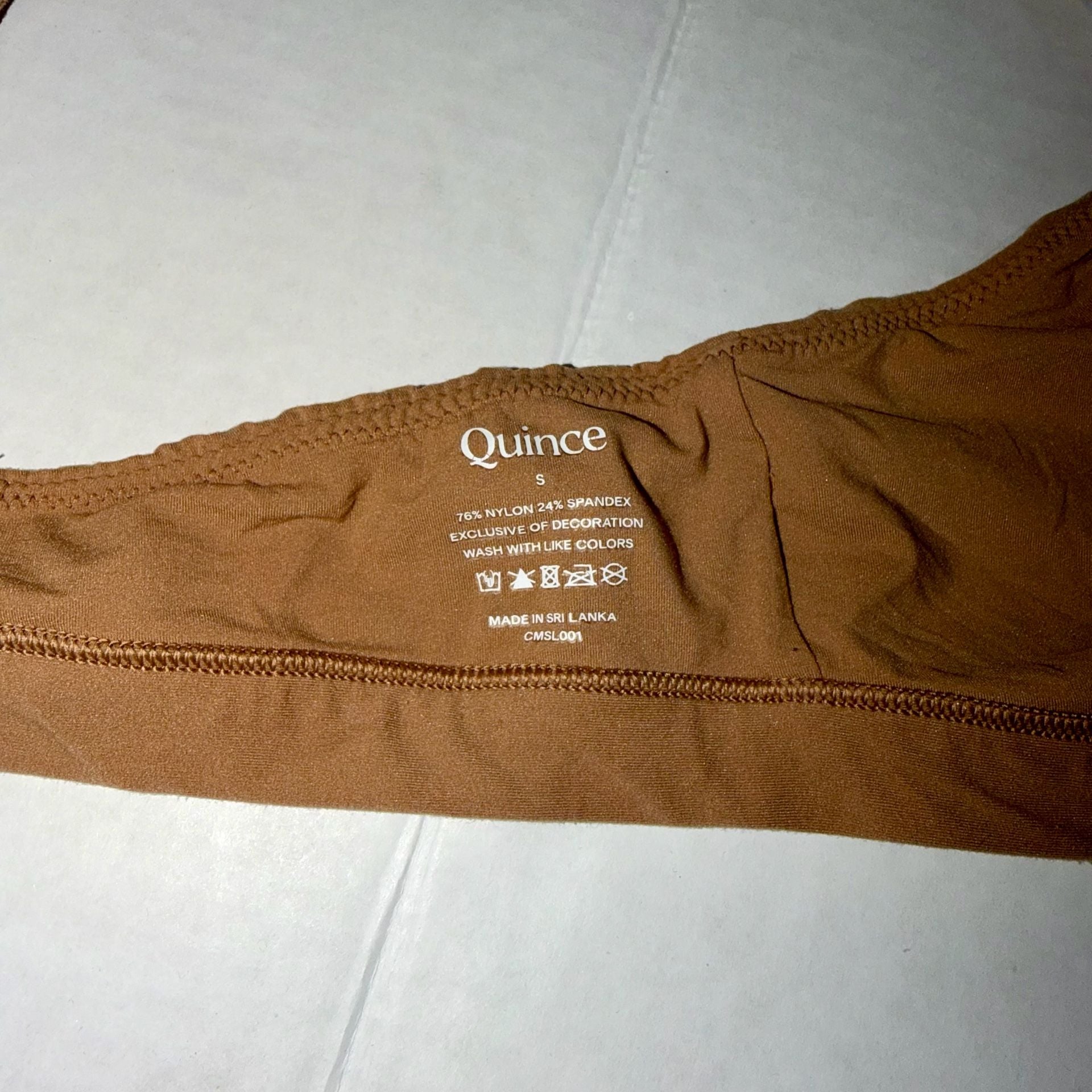 Quince Second Skin Crossover Tan Bralette Small 4
