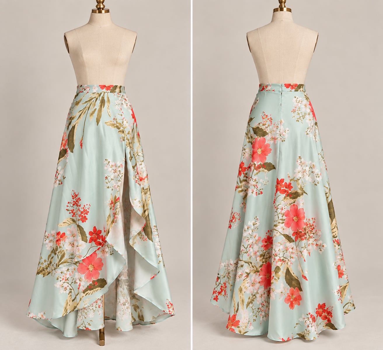 Lulus Sage Green Floral Print Satin Maxi Skirt in Size: Large NWT 3