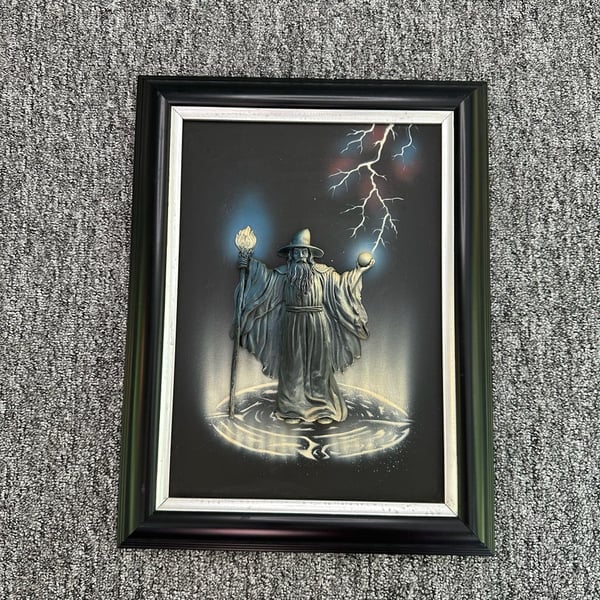Wizard 3D Low Relief Wall Art Framed Fantasy Wizard Lightning Gandolf 