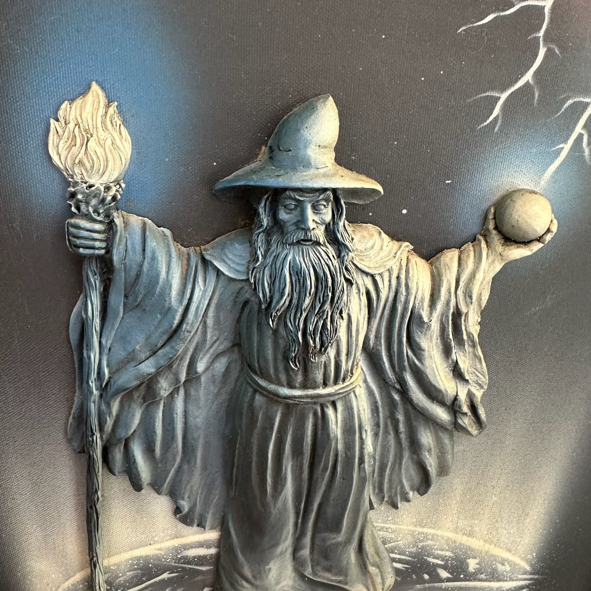 Wizard 3D Low Relief Wall Art Framed Fantasy Wizard Lightning Gandolf  10