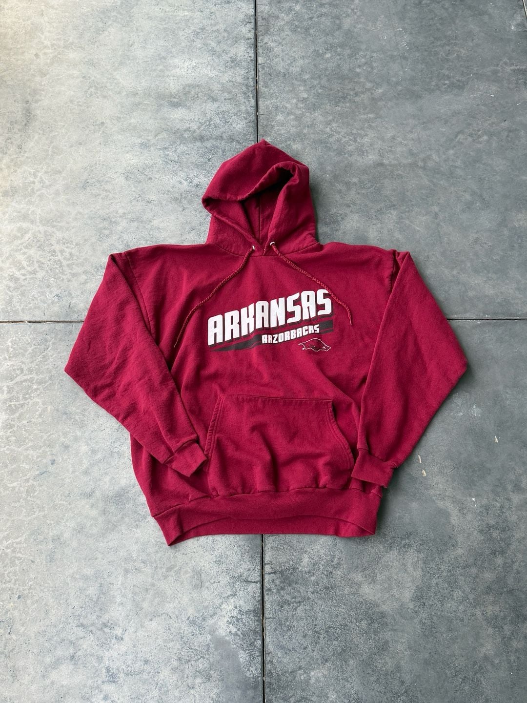 Vintage Arkansas Razorbacks Hoodie XL Hanes NCAA Football Pullover Red 2