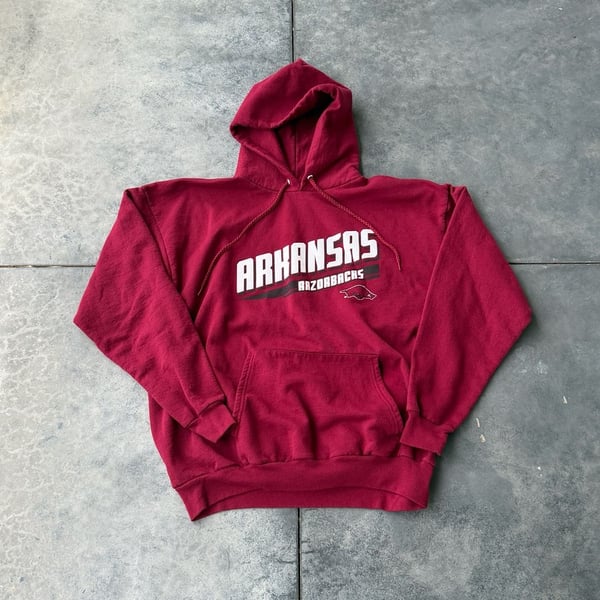 Vintage Arkansas Razorbacks Hoodie XL Hanes NCAA Football Pullover Red