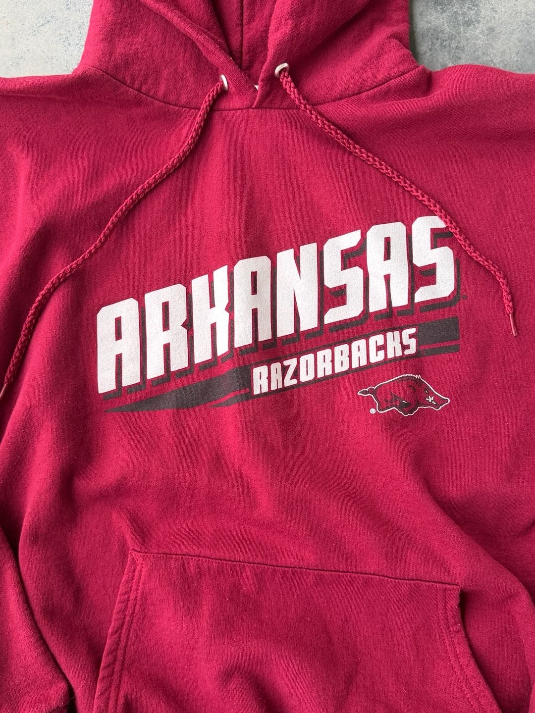 Vintage Arkansas Razorbacks Hoodie XL Hanes NCAA Football Pullover Red 3