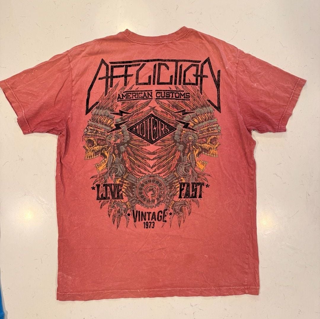 Affliction American Customs Live Fast T-Shirt Size X-Large Red 4