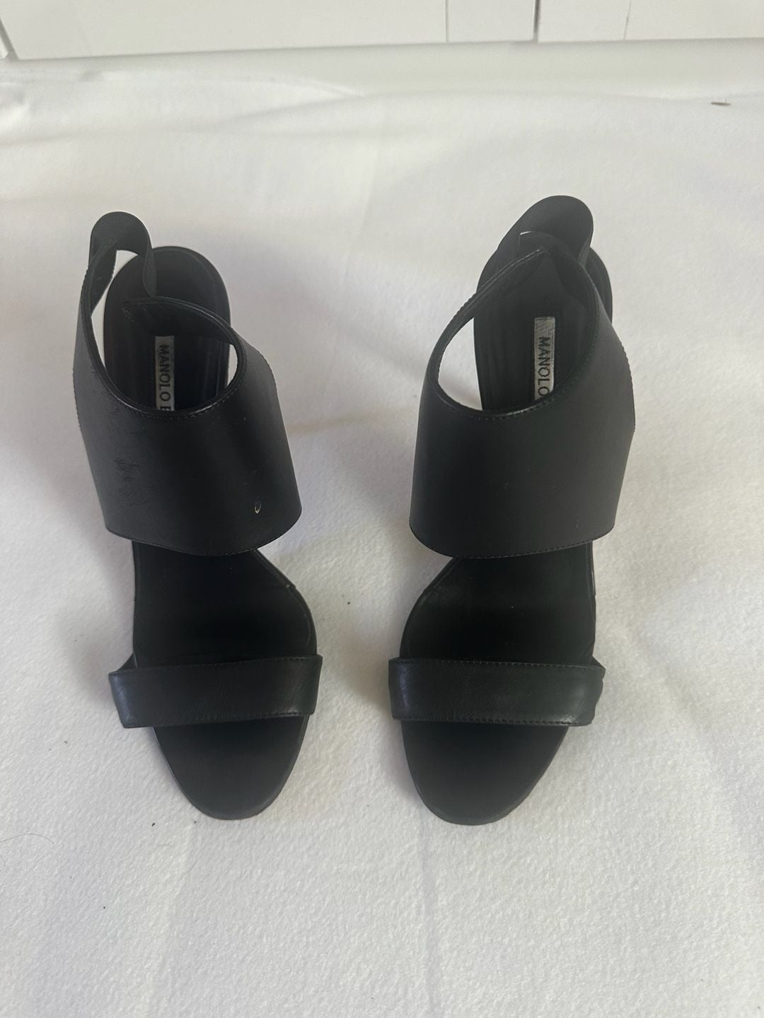 Manolo Blahnik Black Leather Heels Size 38.5 2