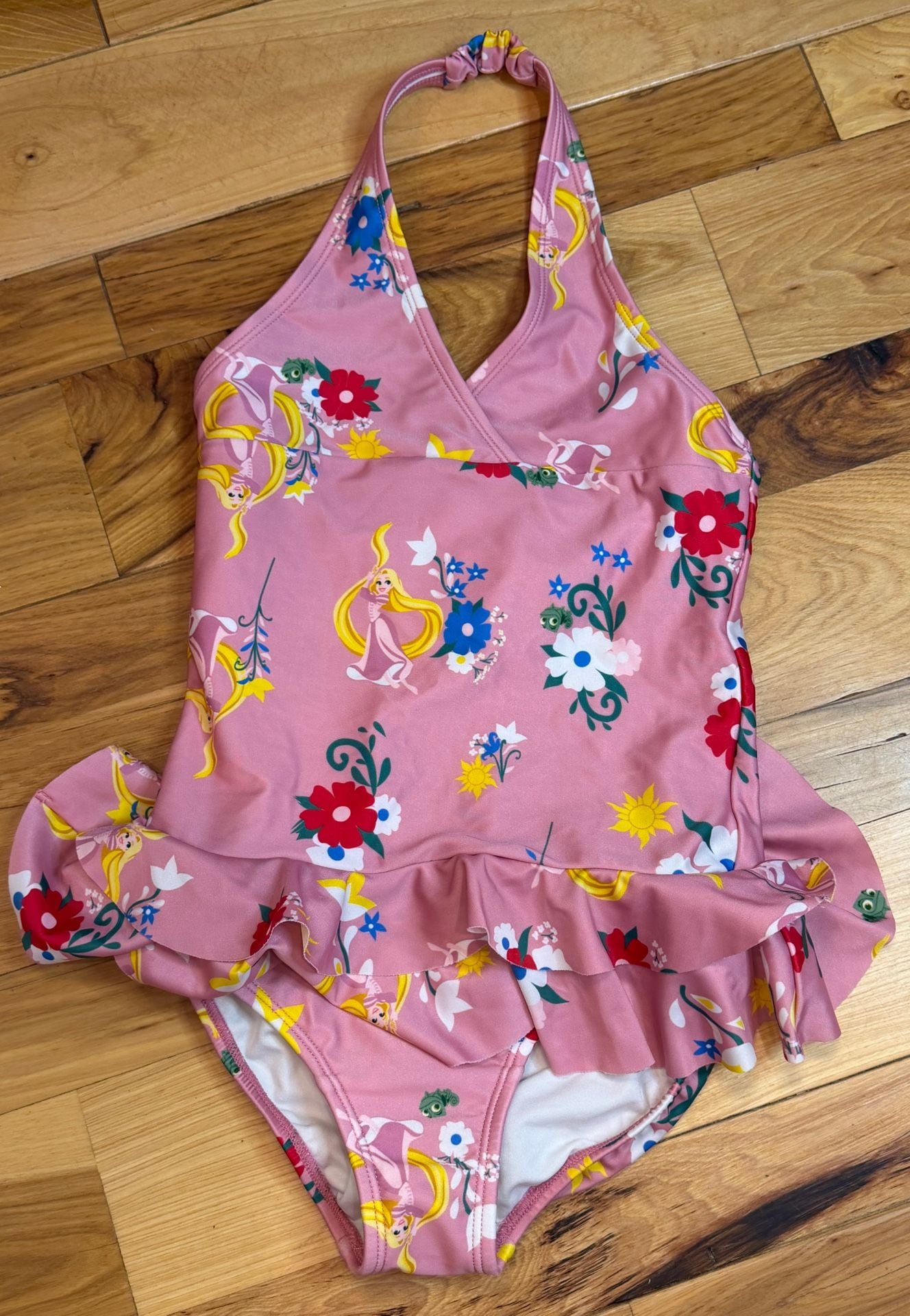 Disney Store Rapunzel Swimsuit Pink Halter Ruffle One-Piece 1