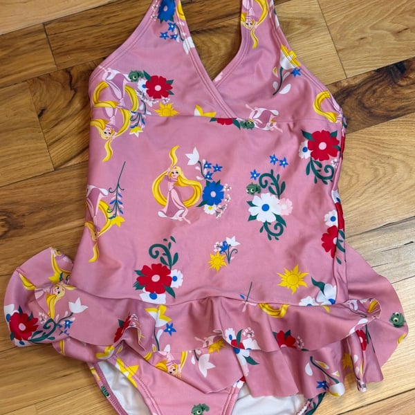 Disney Store Rapunzel Swimsuit Pink Halter Ruffle One-Piece