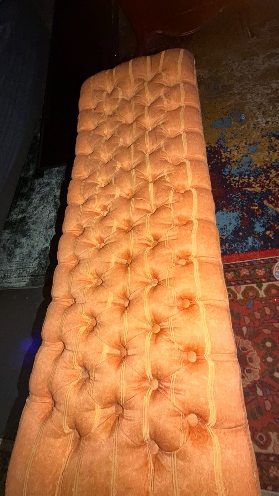 Vintage Tufted Upholstered Wooden Bench with Nailhead Trim 3