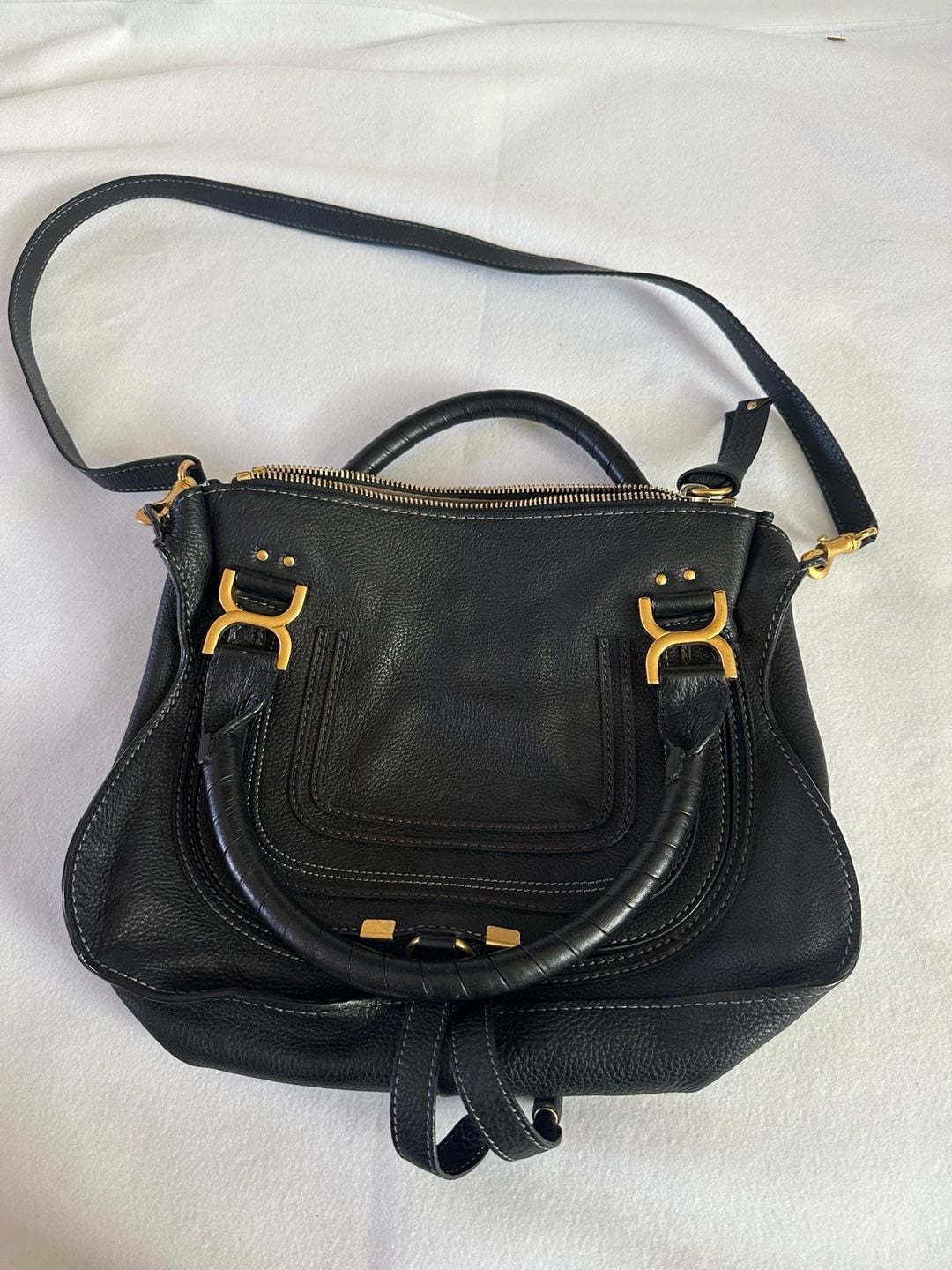 Chloe Marcie Satchel Bag Black Grained Leather 2