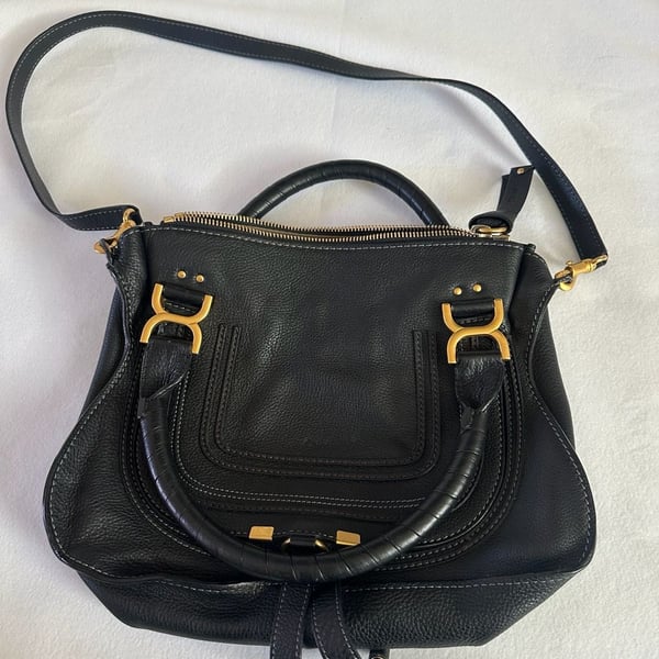 Chloe Marcie Satchel Bag Black Grained Leather
