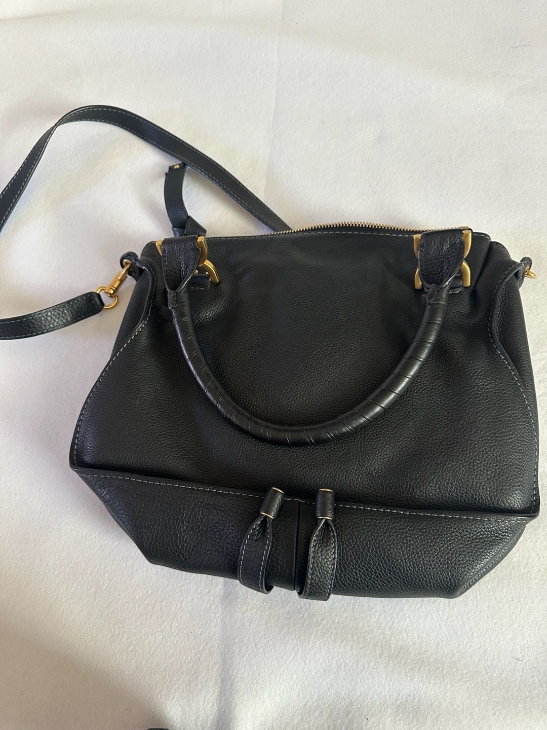 Chloe Marcie Satchel Bag Black Grained Leather 3