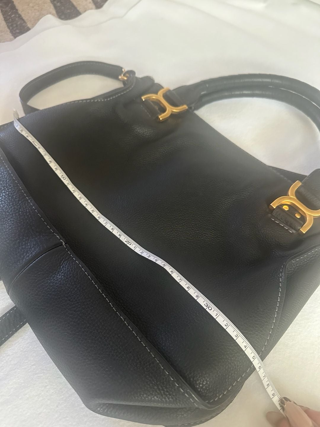 Chloe Marcie Satchel Bag Black Grained Leather 6