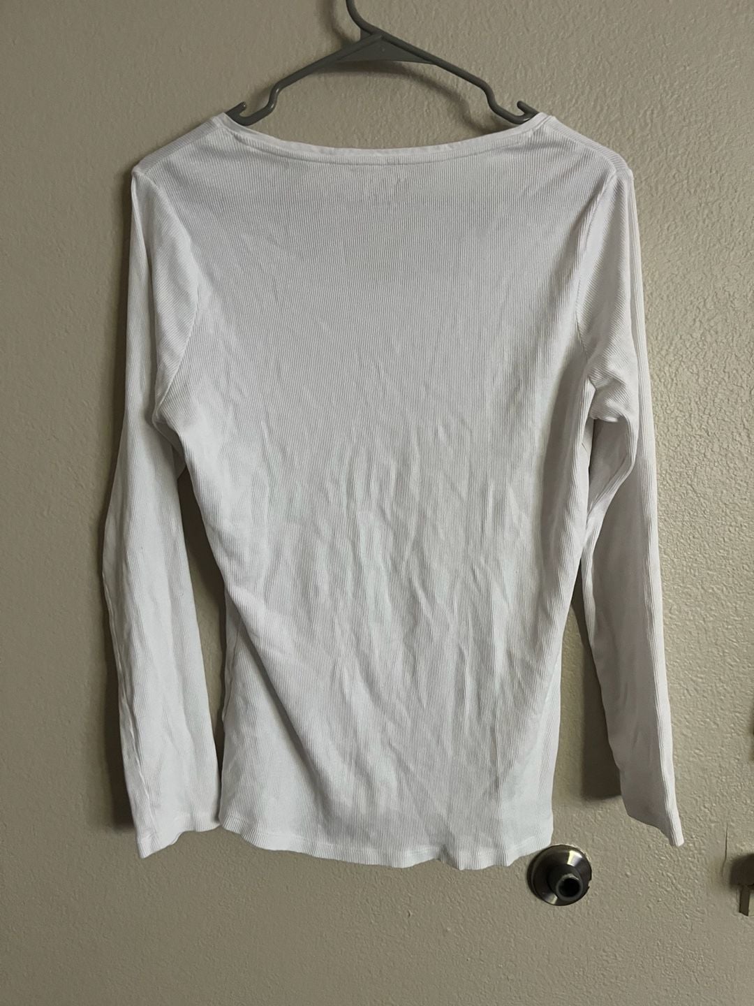 Simply Styled Long Sleeve Henley Shirt Size L White Ribbed Button Front 3
