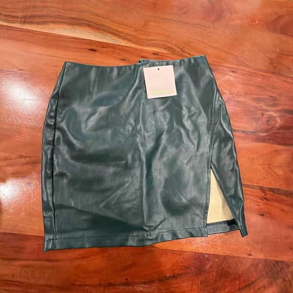 Showpo. In The Name Of Love Skirt Size US 4 Green Faux Leather