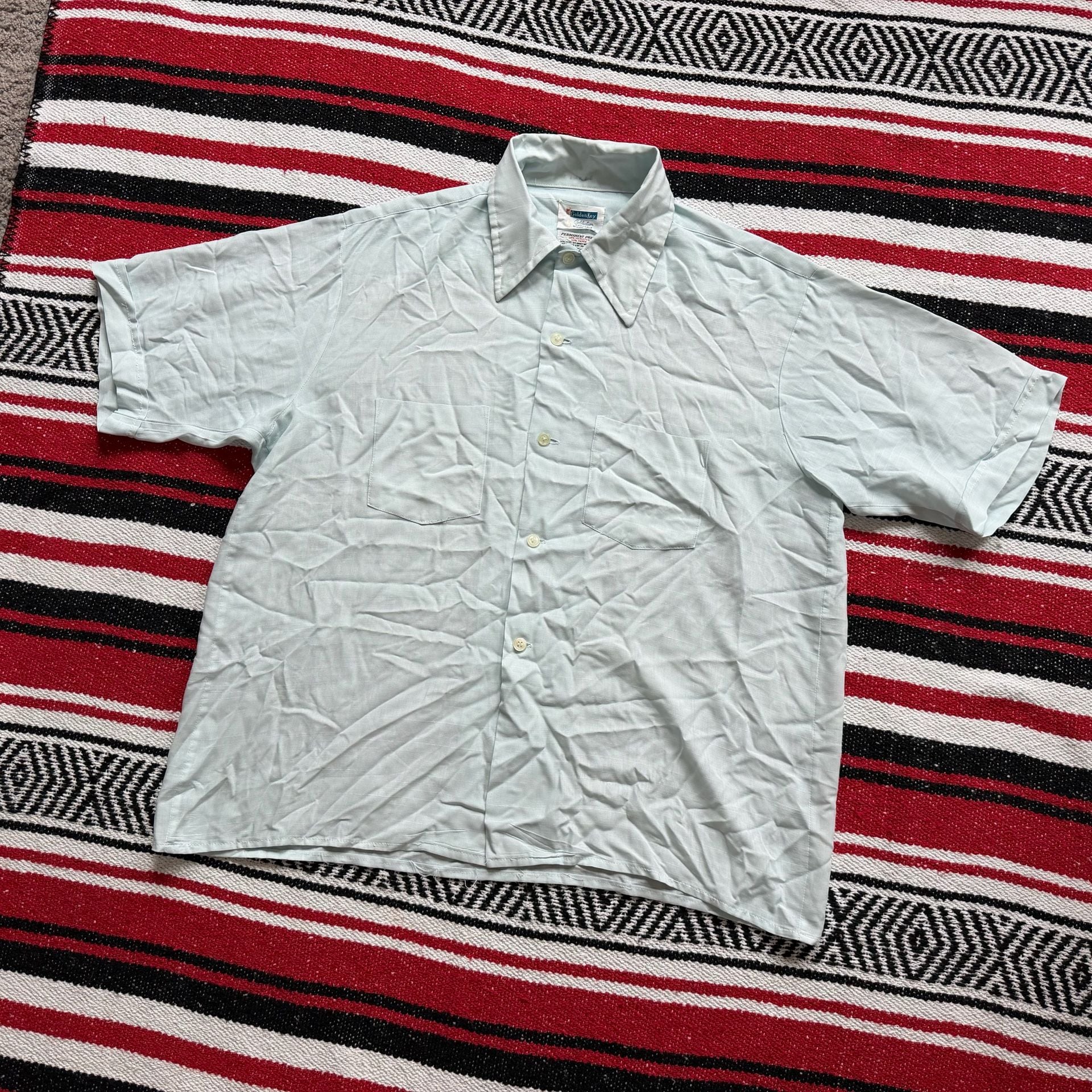 60s Golden Key Rayon Button Shirt Sz L 3