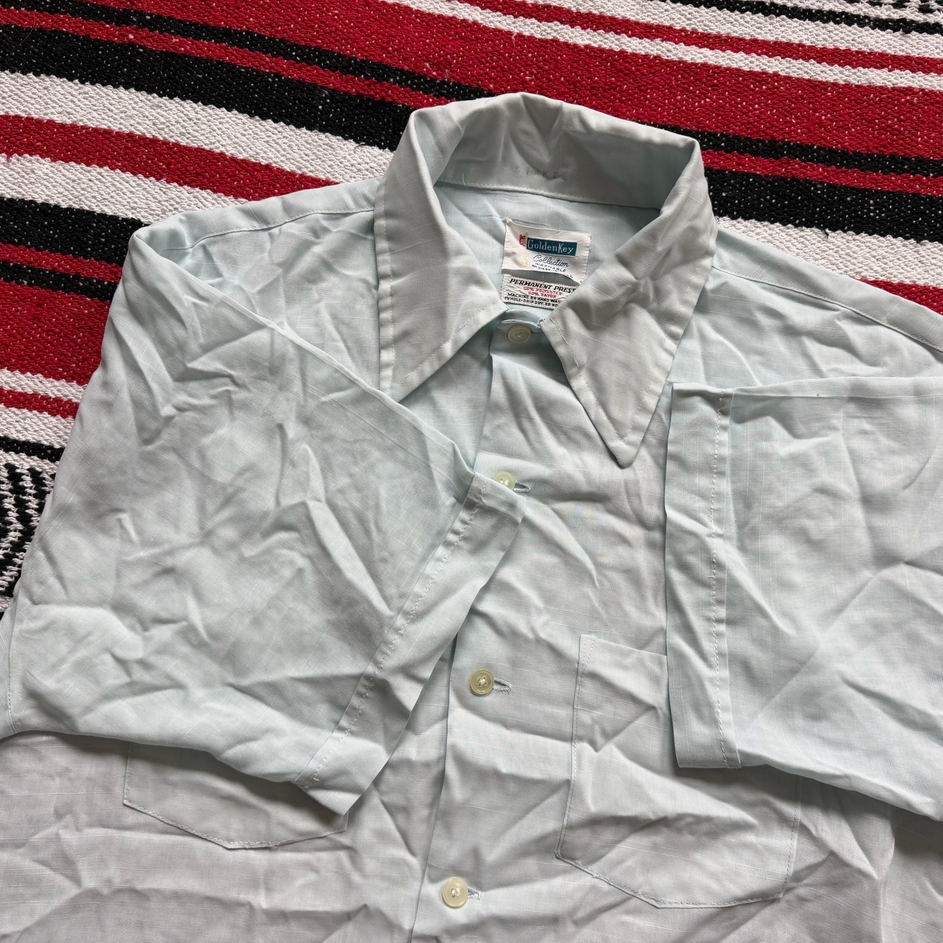60s Golden Key Rayon Button Shirt Sz L 4