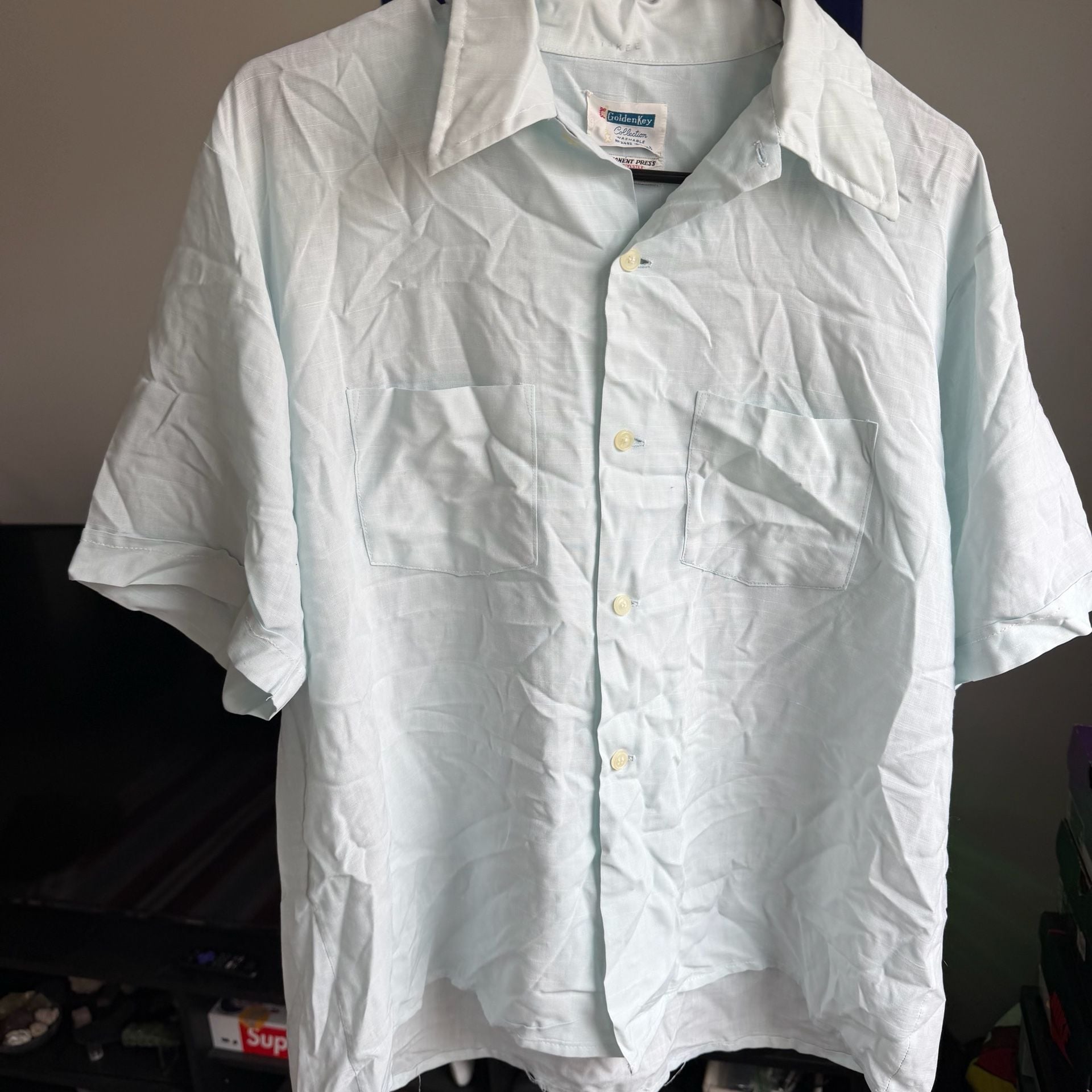 60s Golden Key Rayon Button Shirt Sz L 10