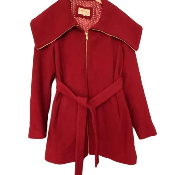 Kimi + Kai Maternity Mia Wool Blend Coat Size L Red Zip Fold Collar
