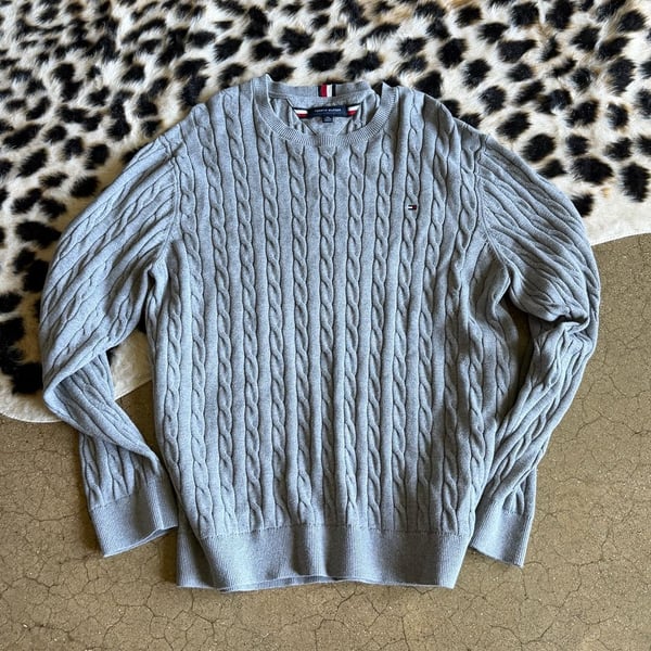 Tommy Hilfiger Cable Knit Crewneck Sweater Size XXL Gray Cotton