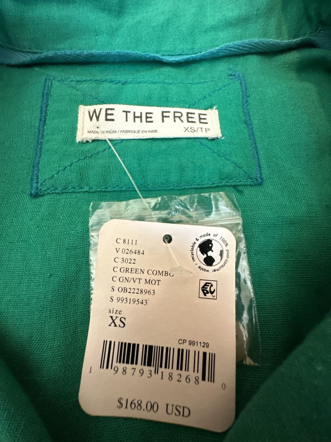 We The Free Embroidered Shirt Size XS Green Strawberry Motif 6