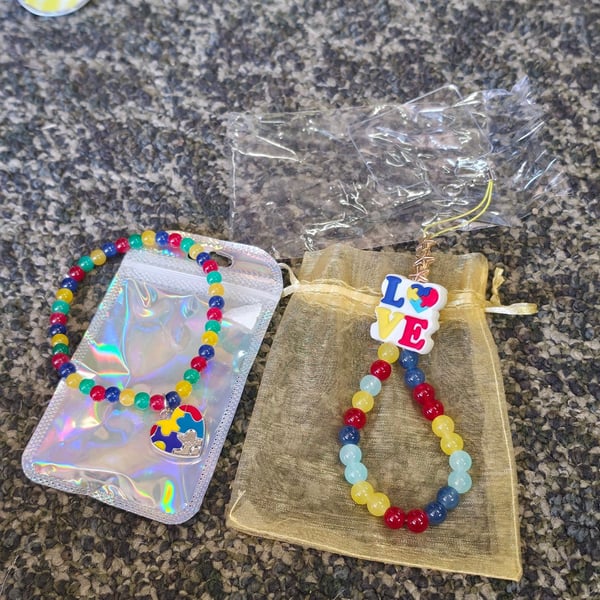Autism Awareness Puzzle Piece Bracelet And Phone Charm