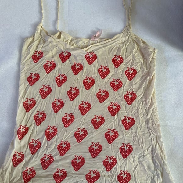 Sparkle & Fade Strawberry Print Cami Size L Yellow Spaghetti Strap Tank