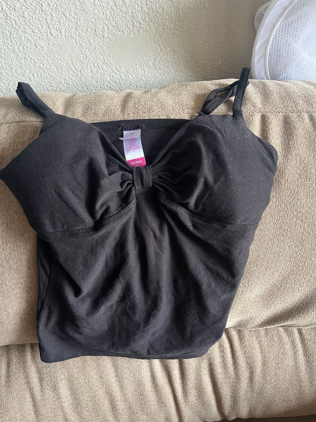 No Boundaries Bow Front Cami Top Size XS/XCH Black Padded Cups Soft Knit 2