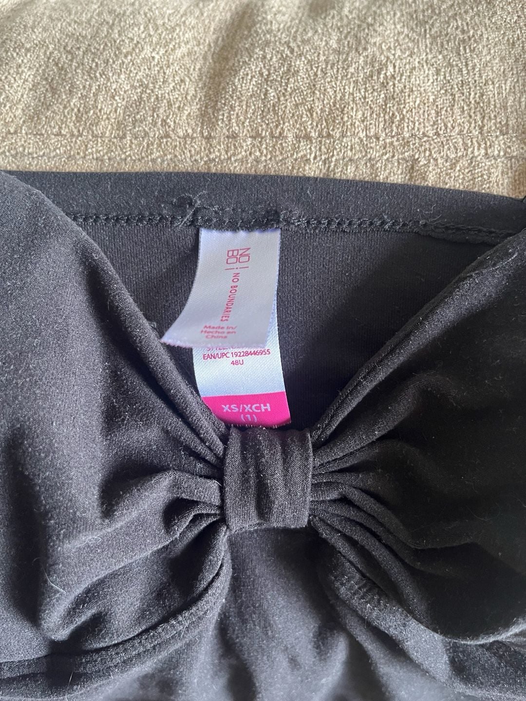 No Boundaries Bow Front Cami Top Size XS/XCH Black Padded Cups Soft Knit 3