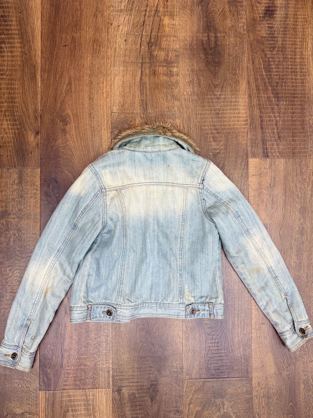 Hollister Denim Jacket Kids Size S Faux Fur Collar Blanket Lined Distressed 6