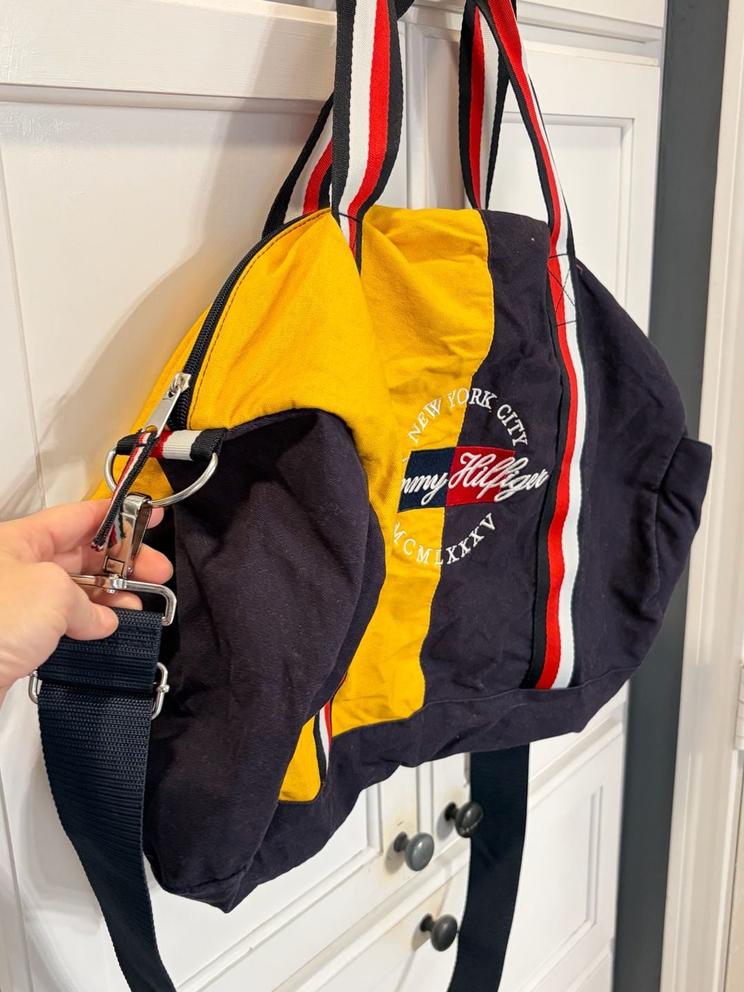 Tommy Hilfiger Colorblock Duffle Bag Navy Yellow Red White Y2K Weekender Gym 9