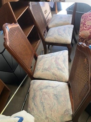 Vintage Cane Back Upholstered Dining Chairs Set of 4 1