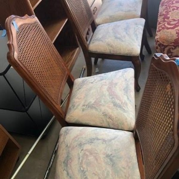 Vintage Cane Back Upholstered Dining Chairs Set of 4