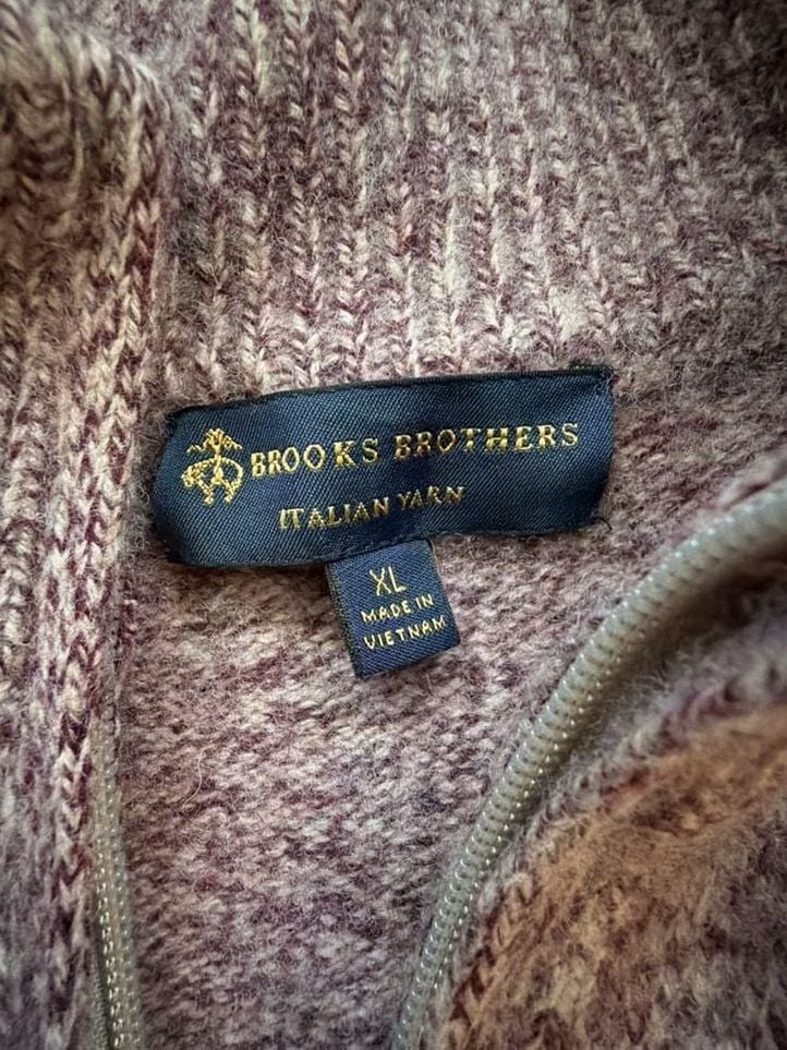 Brooks Brothers Zip Cardigan Size XL Italian Yarn Marled Merino Wool Blend 6