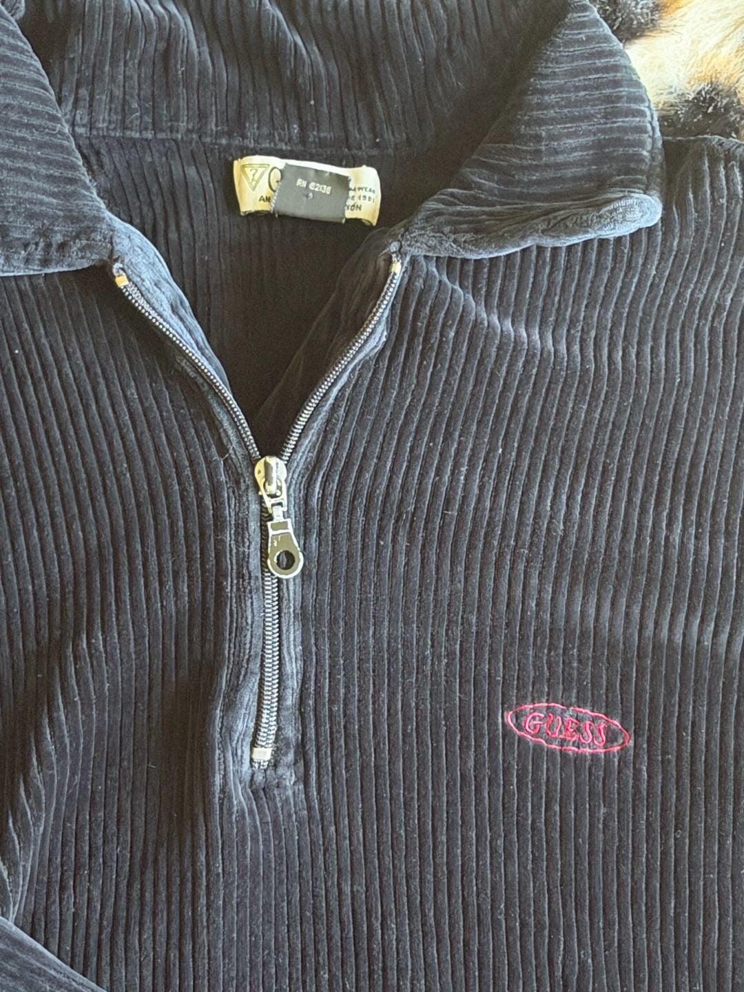 Guess Corduroy Quarter Zip Size M Black Pullover Top 1