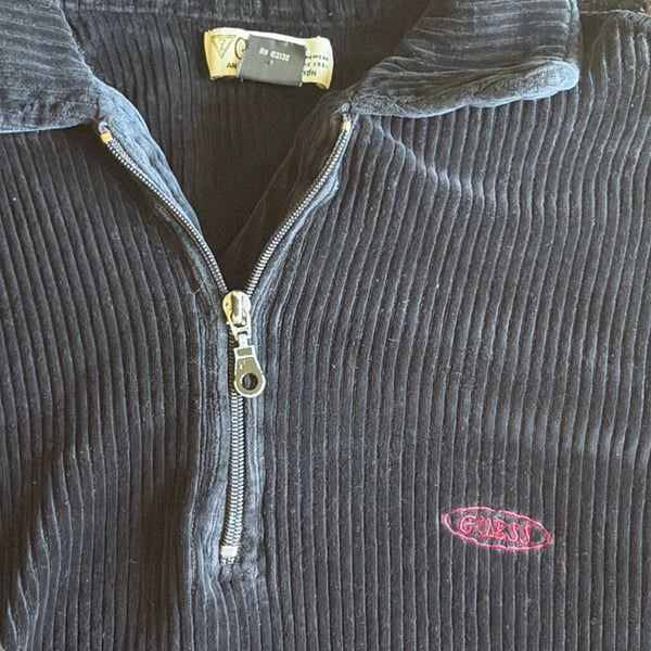 Guess Corduroy Quarter Zip Size M Black Pullover Top