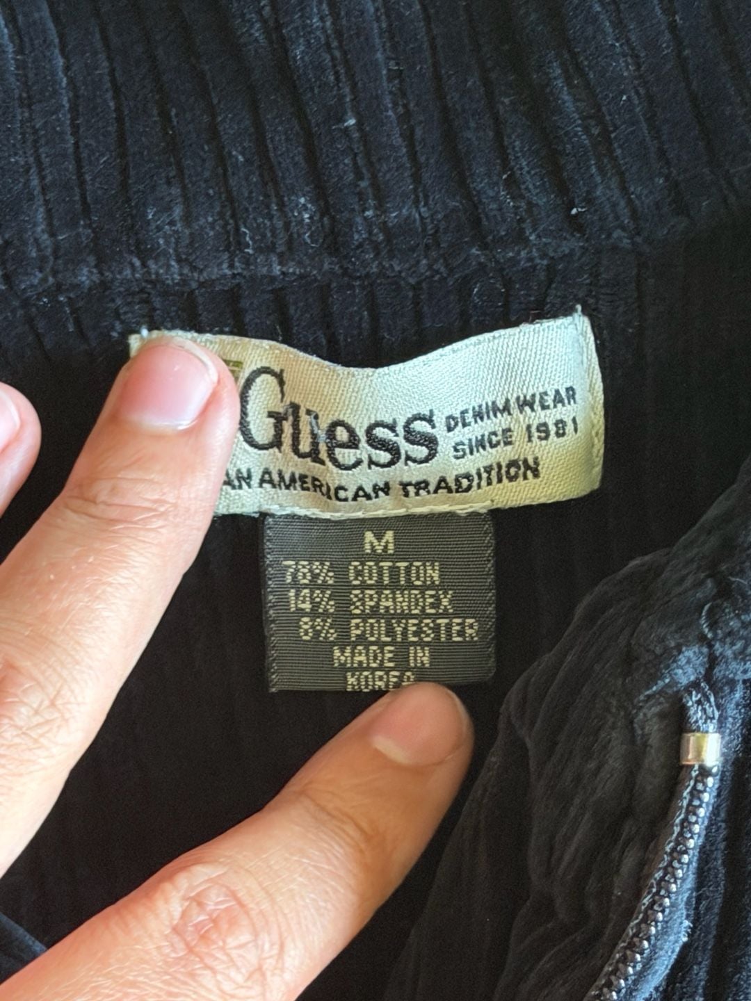 Guess Corduroy Quarter Zip Size M Black Pullover Top 2