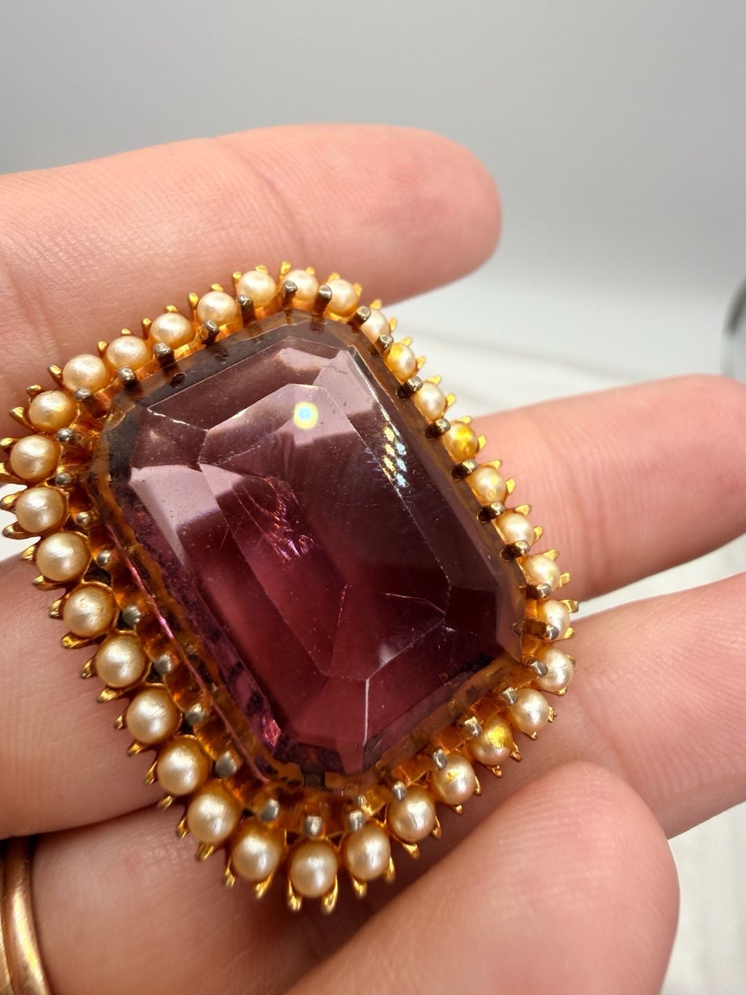 Cadoro Vintage Purple Glass Faux Pearl Brooch Pin 2