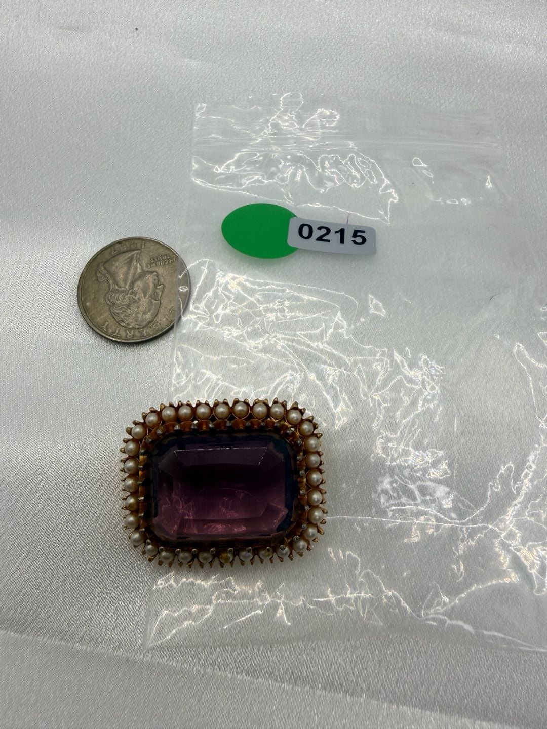 Cadoro Vintage Purple Glass Faux Pearl Brooch Pin 3