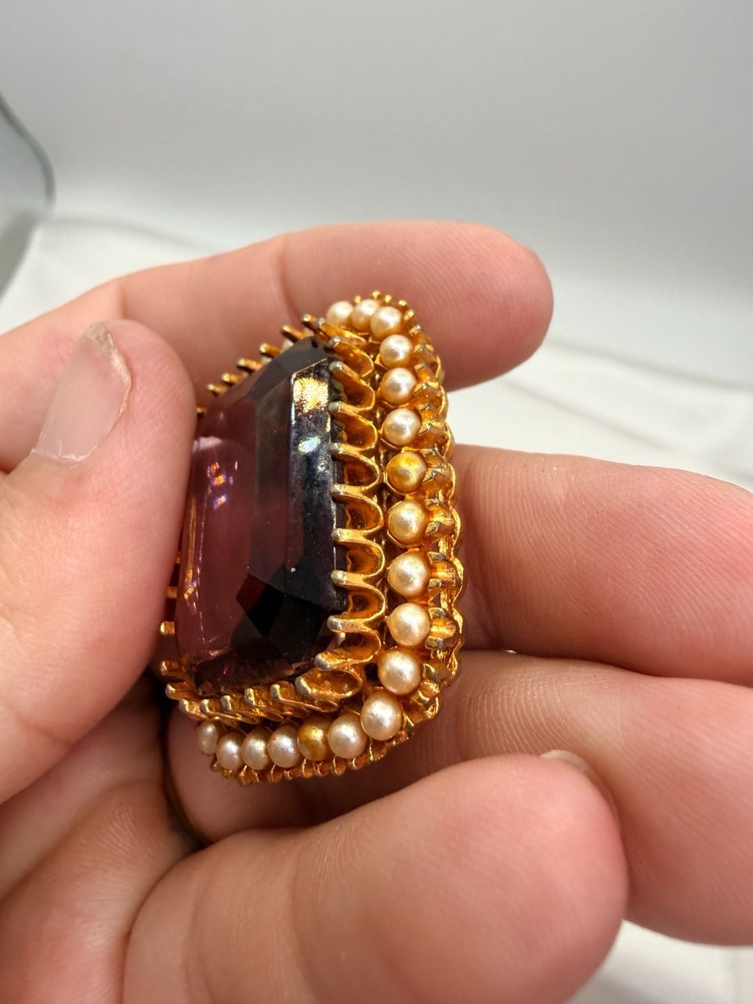 Cadoro Vintage Purple Glass Faux Pearl Brooch Pin 4