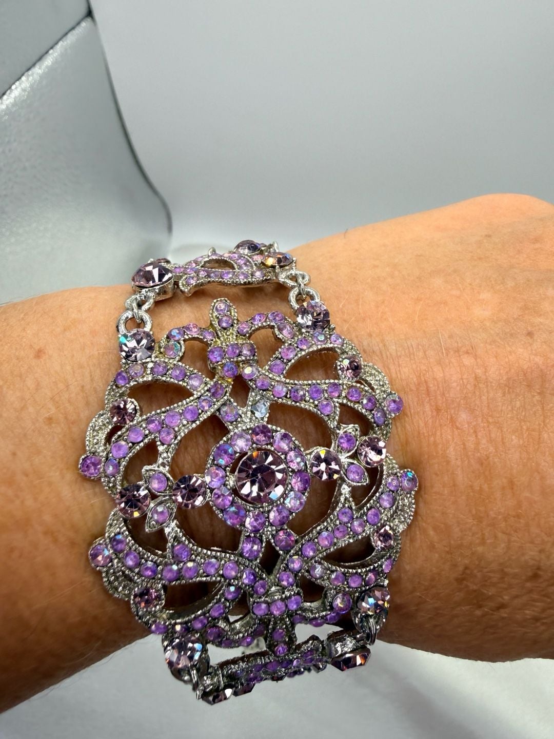 VCLM Purple Rhinestone Filigree Bracelet Brooch Set 3