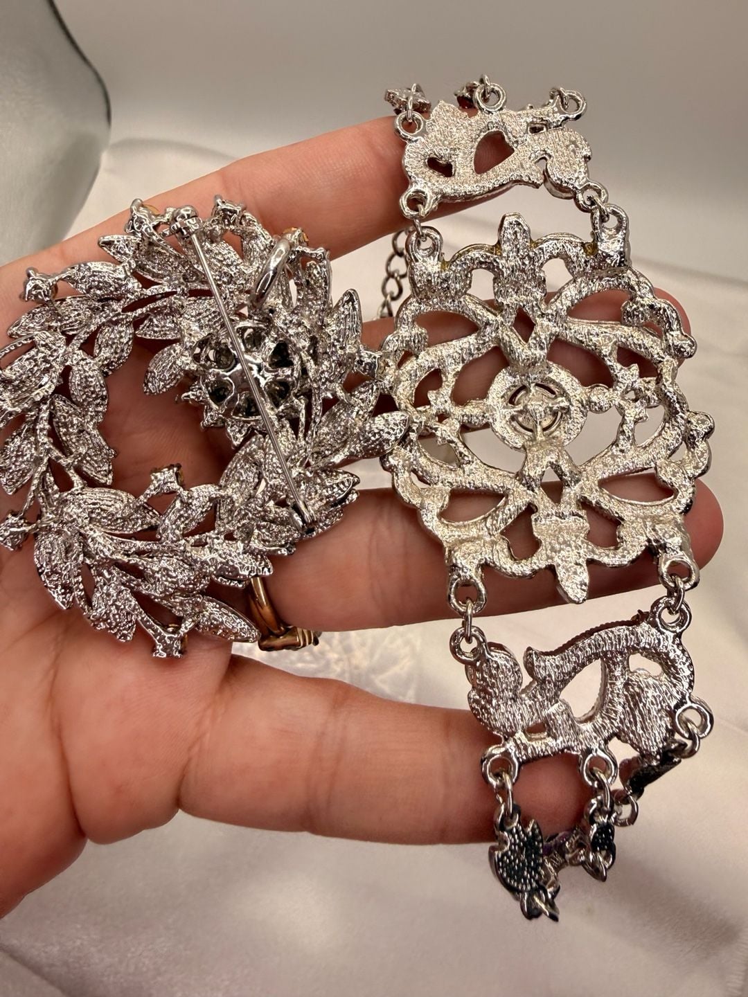 VCLM Purple Rhinestone Filigree Bracelet Brooch Set 4