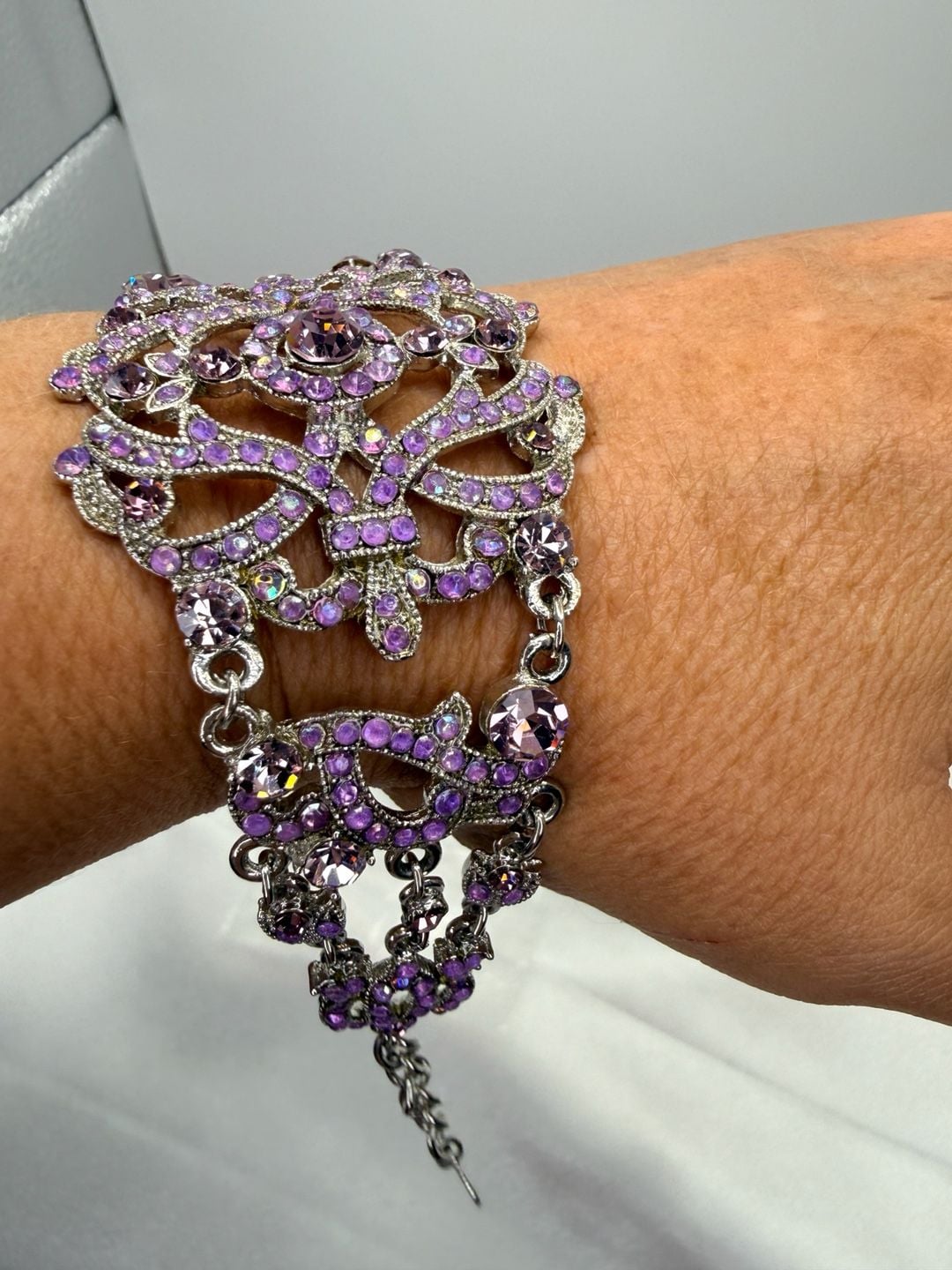 VCLM Purple Rhinestone Filigree Bracelet Brooch Set 6