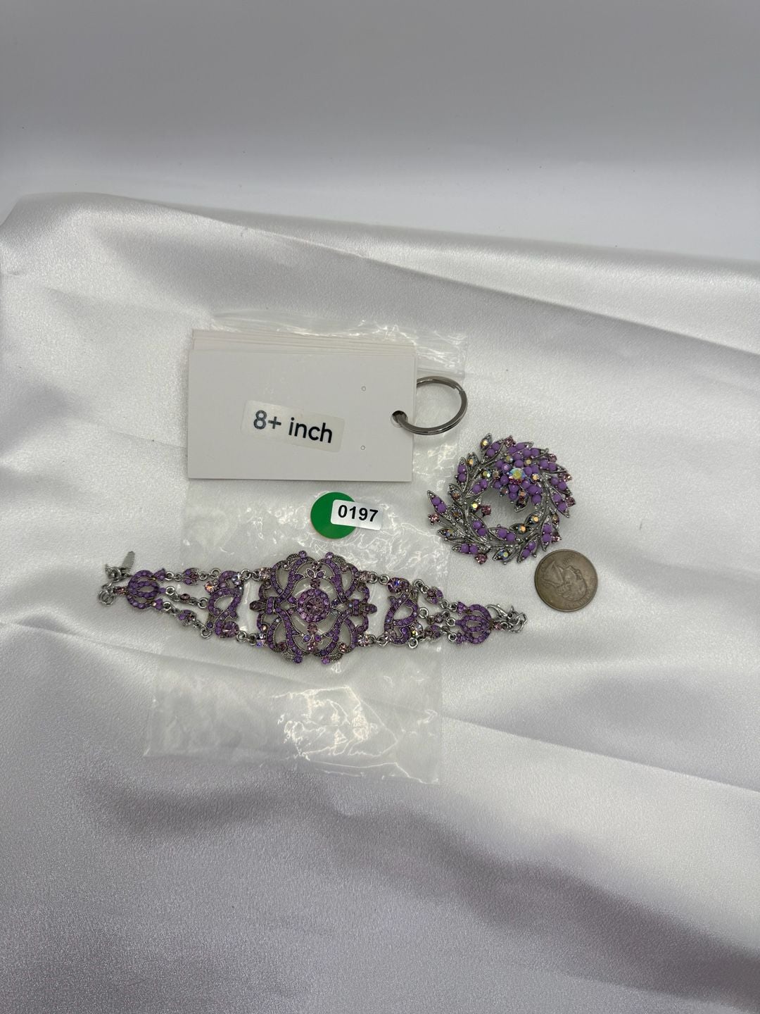 VCLM Purple Rhinestone Filigree Bracelet Brooch Set 7