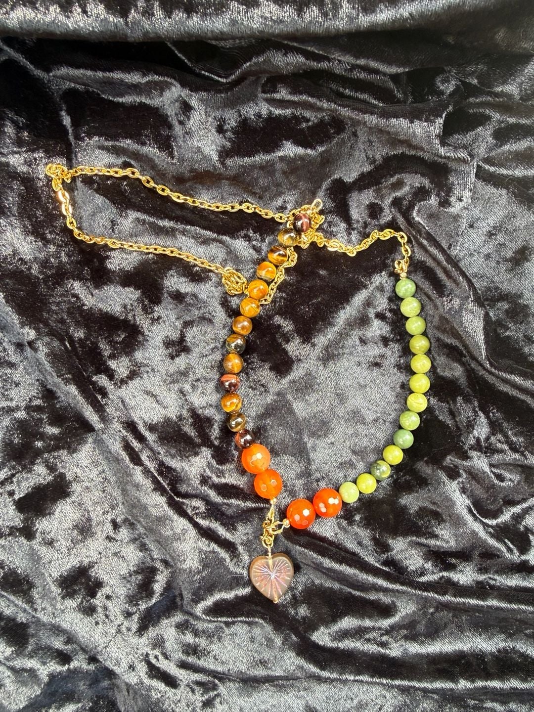 Handmade Autumn Fall Gemstone Beaded Heart Pendant Necklace 2