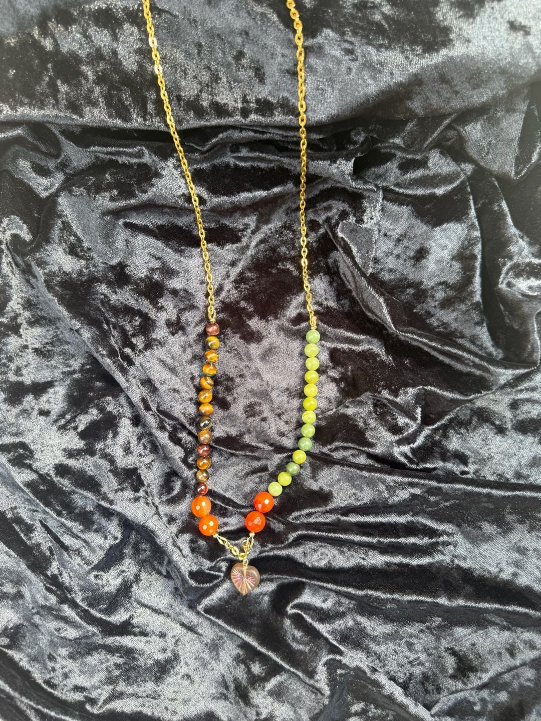 Handmade Autumn Fall Gemstone Beaded Heart Pendant Necklace 3