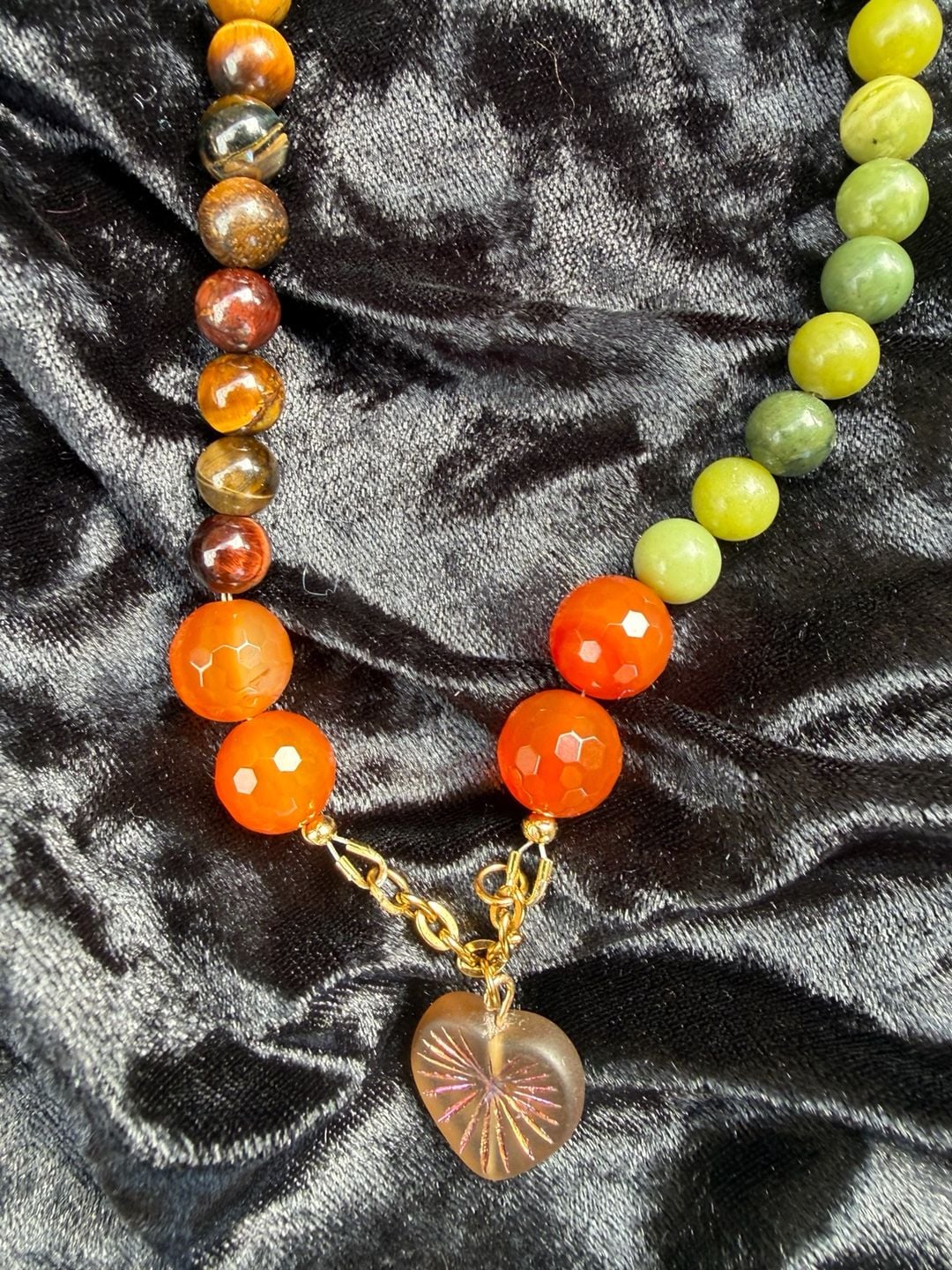 Handmade Autumn Fall Gemstone Beaded Heart Pendant Necklace 4