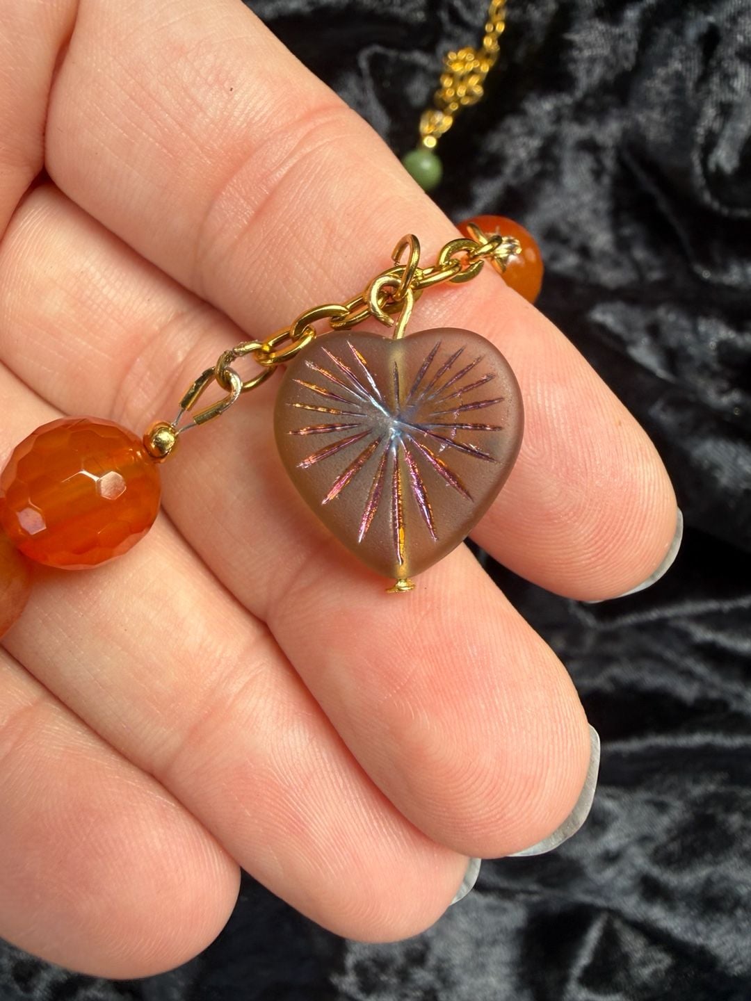 Handmade Autumn Fall Gemstone Beaded Heart Pendant Necklace 7