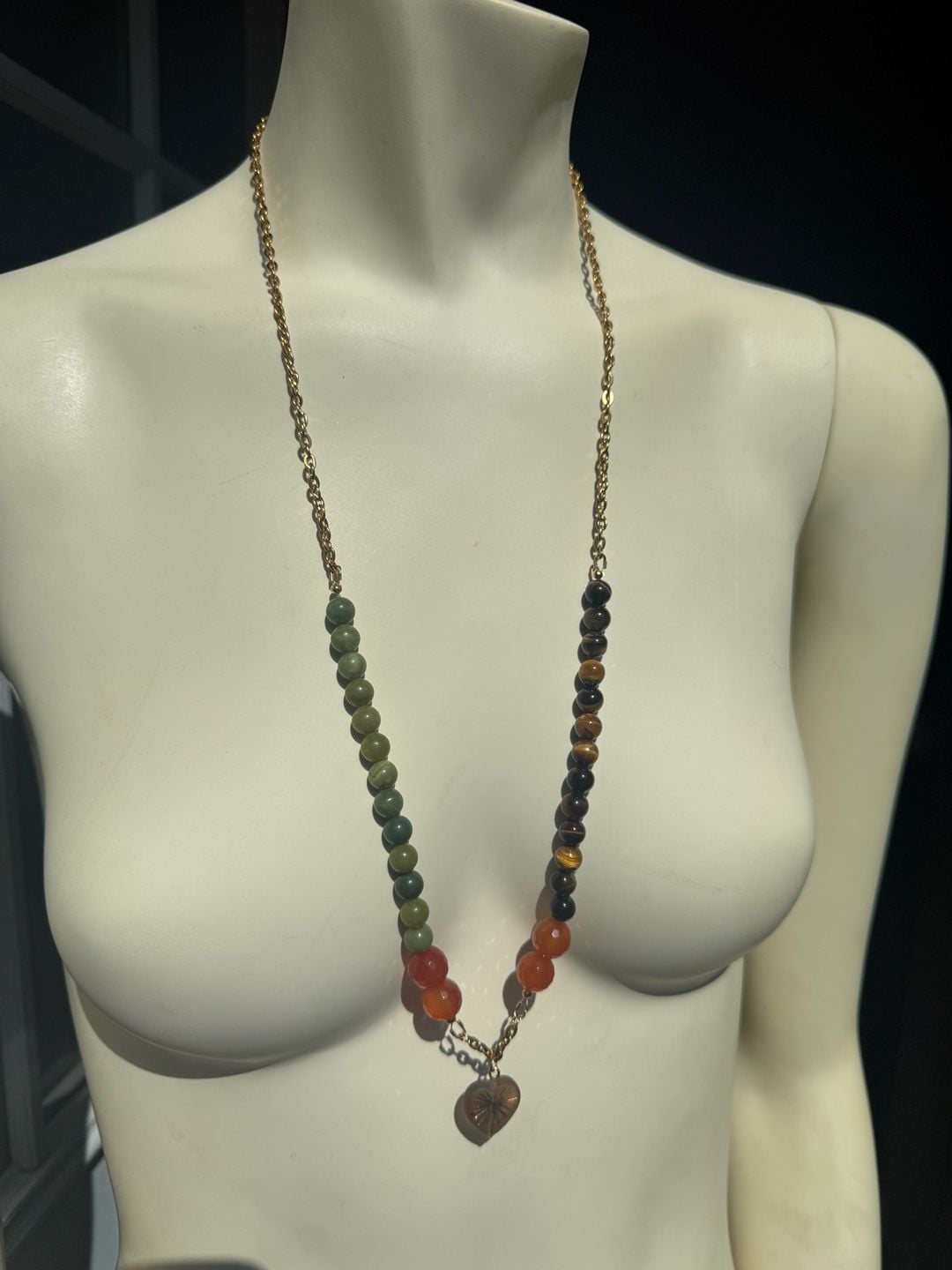 Handmade Autumn Fall Gemstone Beaded Heart Pendant Necklace 9