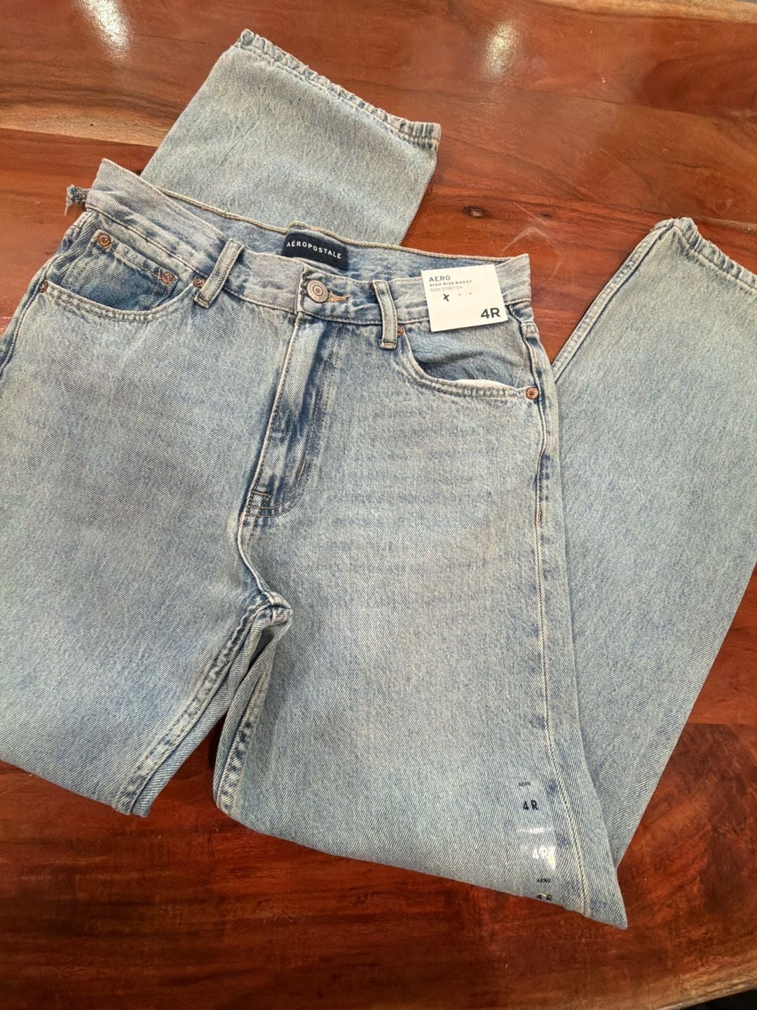 Aeropostale High Rise Baggy Jeans Size 4R Light Wash Non Stretch 2